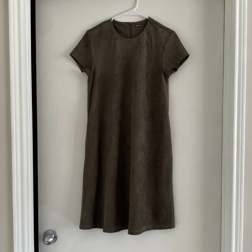 J.McLaughlin Olive Green Faux Suede Shift Dress Women’s Size S | Cap Sleeve